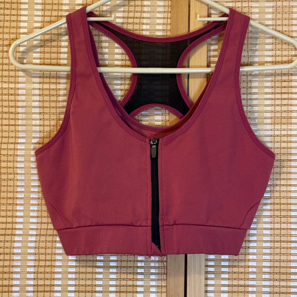 Adrienne Vittadini Sport‎ Zip Front Mesh Racerback Sports Bra Pink Womens Large
